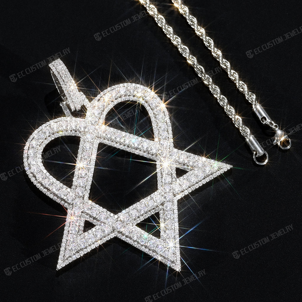 Ultimate Round Heart Pentagram Moissanite Pendant Hip Hop 6