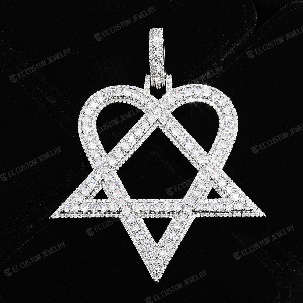 Ultimate Round Heart Pentagram Moissanite Pendant Hip Hop 9