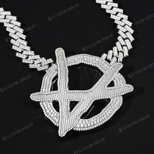 Iced Out Upside Down Anarchy Necklace Hip Hop Anarchy Logo Chain