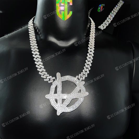 Upside Down Anarchy Logo Chain iced out anarchy necklace hip hop bling jewelry 