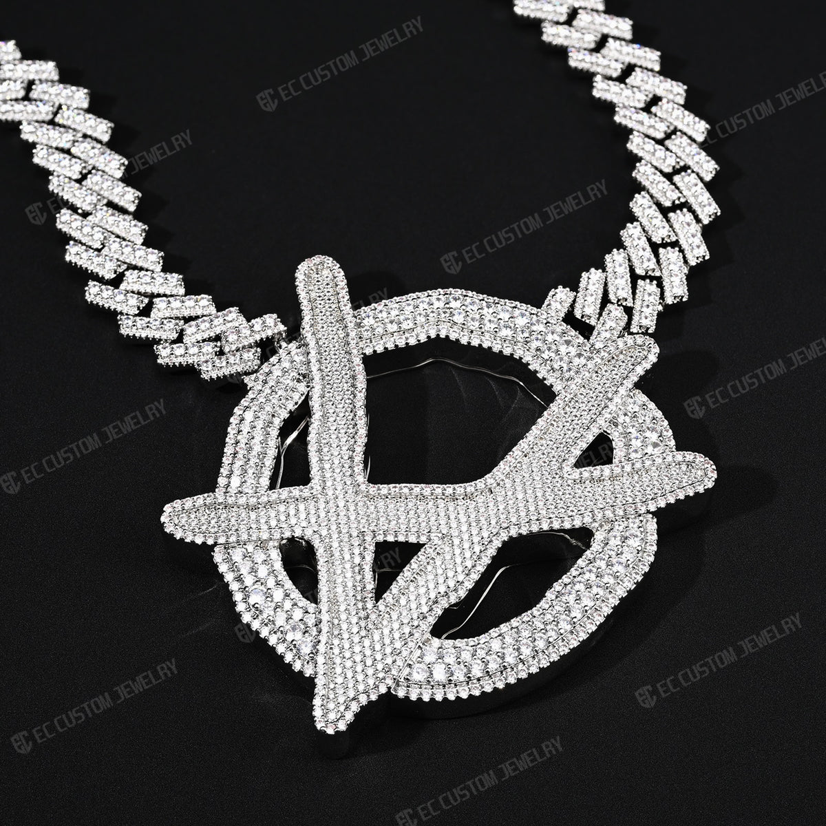 Upside Down Anarchy Chain Logo Necklace Silver Moissanite CZ – EC ...