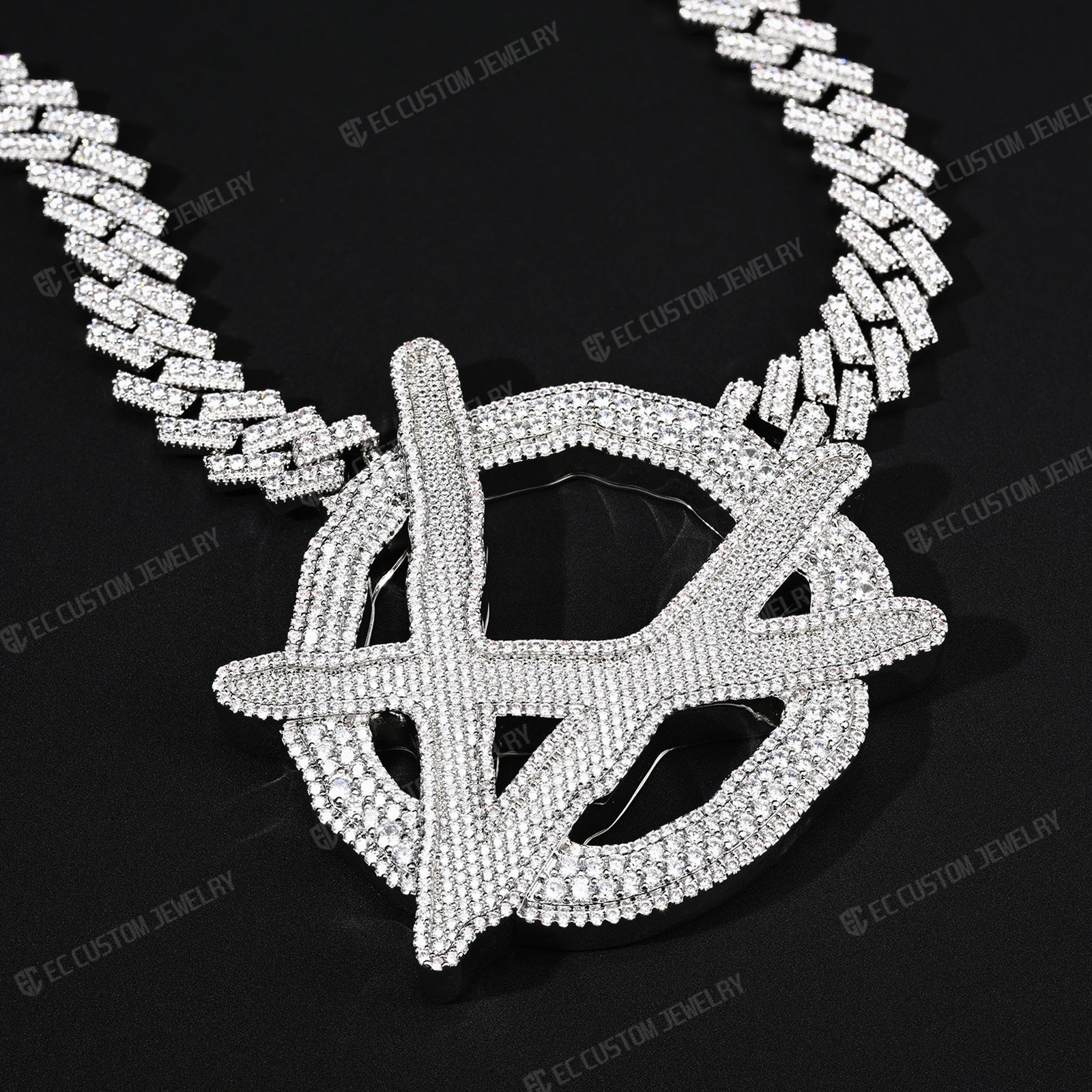 Upside Down Anarchy Logo Chain iced out anarchy necklace hip hop bling jewelry 1