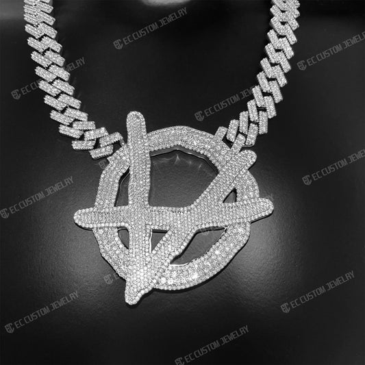 Upside Down Anarchy Logo Chain iced out anarchy necklace hip hop bling jewelry