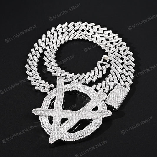Iced Out Upside Down Anarchy Necklace Hip Hop Anarchy Logo Chain