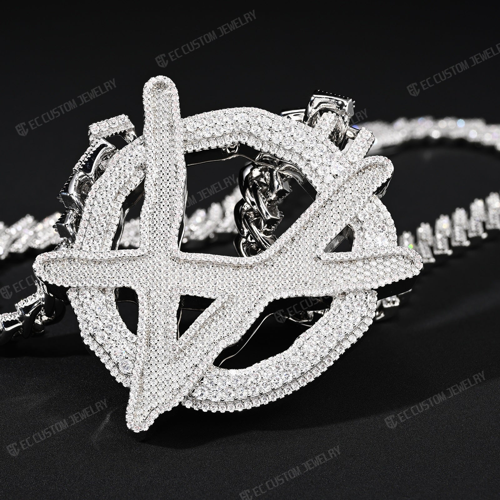 Upside Down Anarchy Logo Chain iced out anarchy necklace hip hop bling jewelry 4