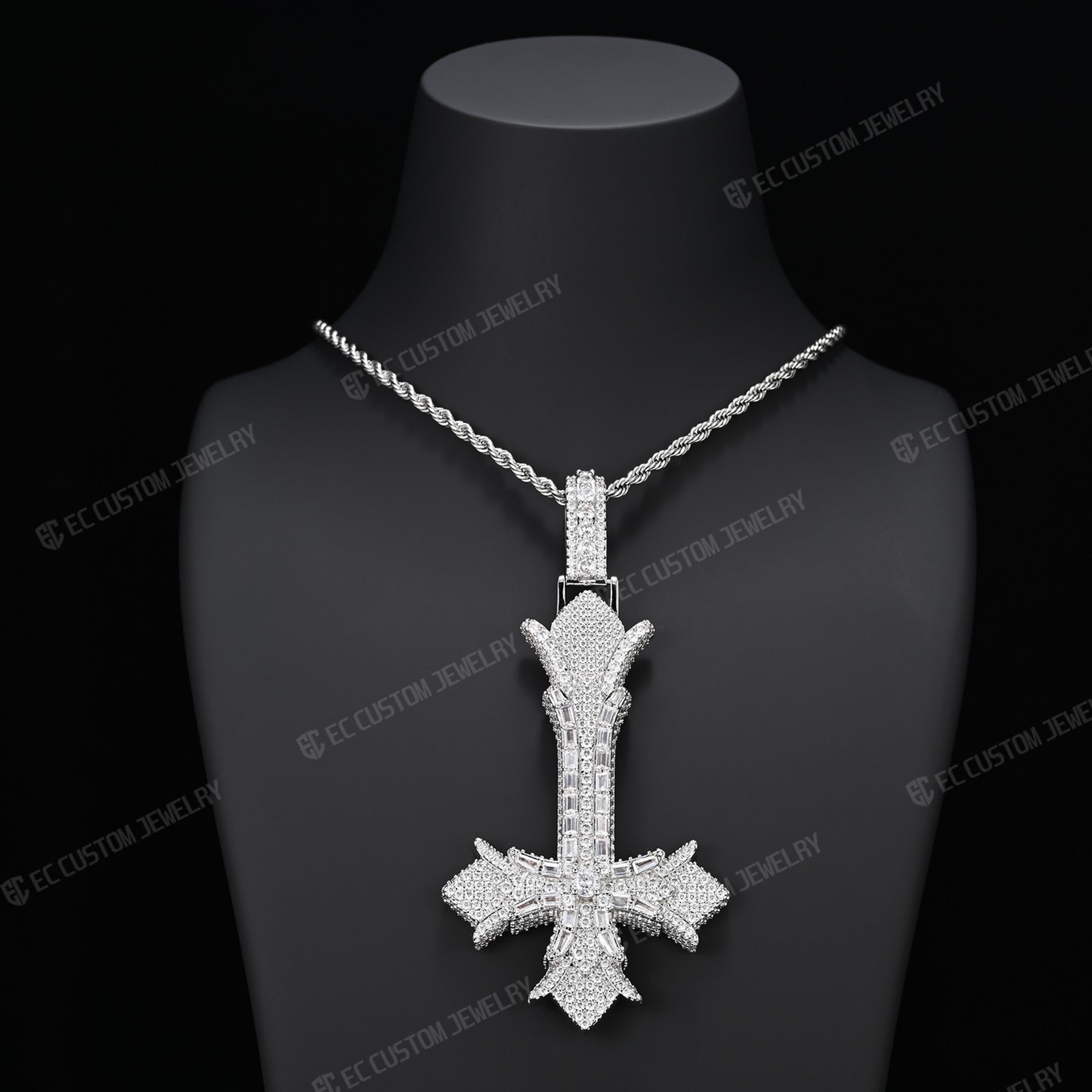 Upside down Gothic Cross vampire cross pendant iced out inverted cross rapper hiphop jewelry 1