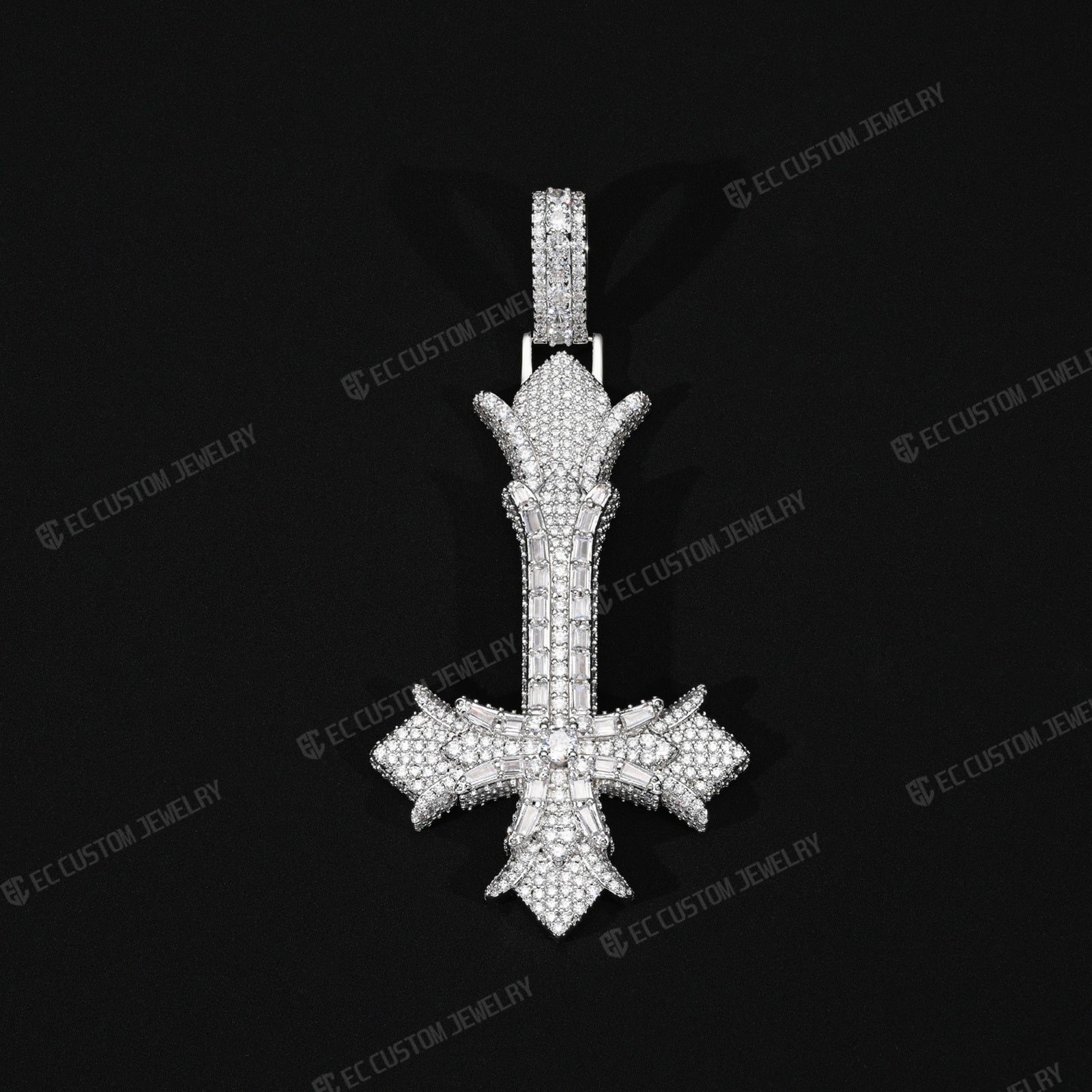Upside down Gothic Cross vampire cross pendant iced out inverted cross rapper hiphop jewelry 2