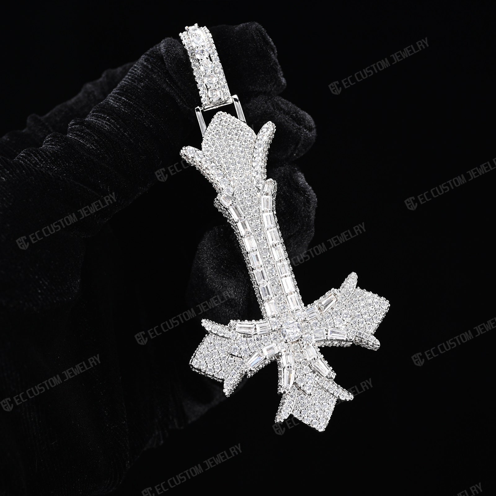Upside down Gothic Cross vampire cross pendant iced out inverted cross rapper hiphop jewelry 3