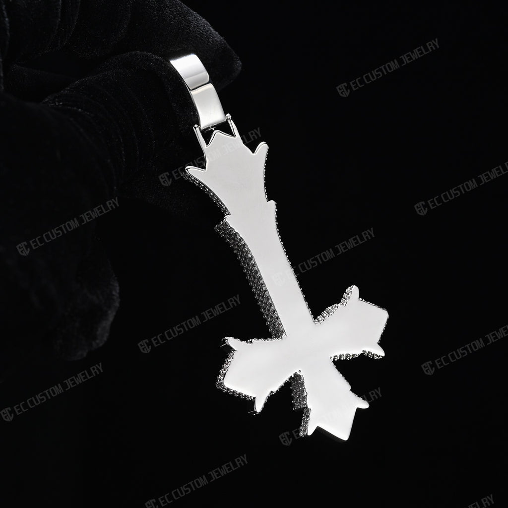 Upside down Gothic Cross vampire cross pendant iced out inverted cross rapper hiphop jewelry 4