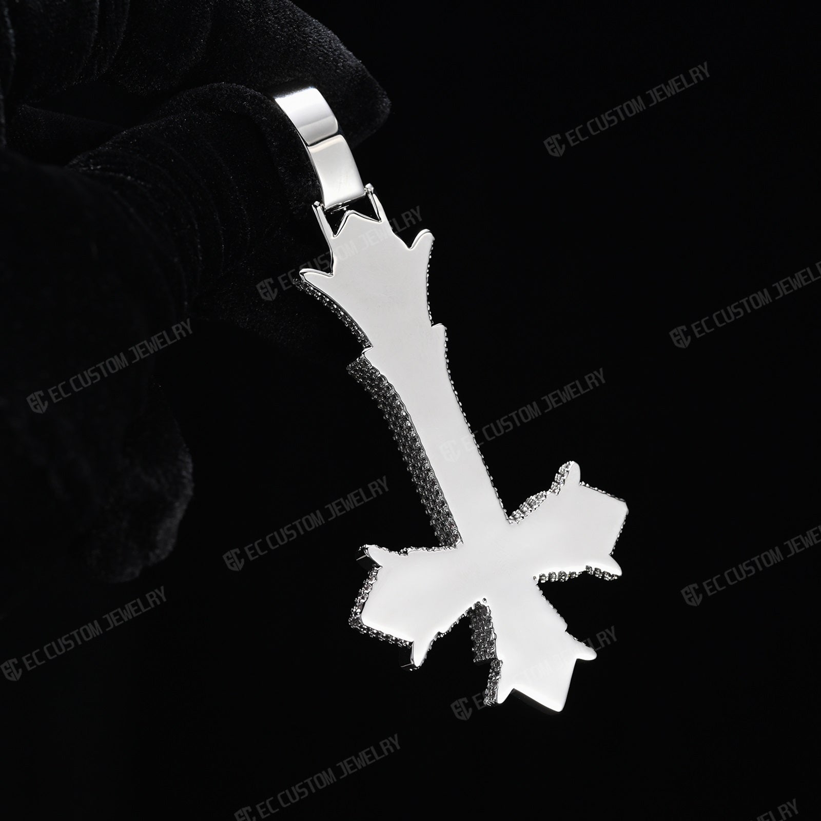 Upside down Gothic Cross vampire cross pendant iced out inverted cross rapper hiphop jewelry 4