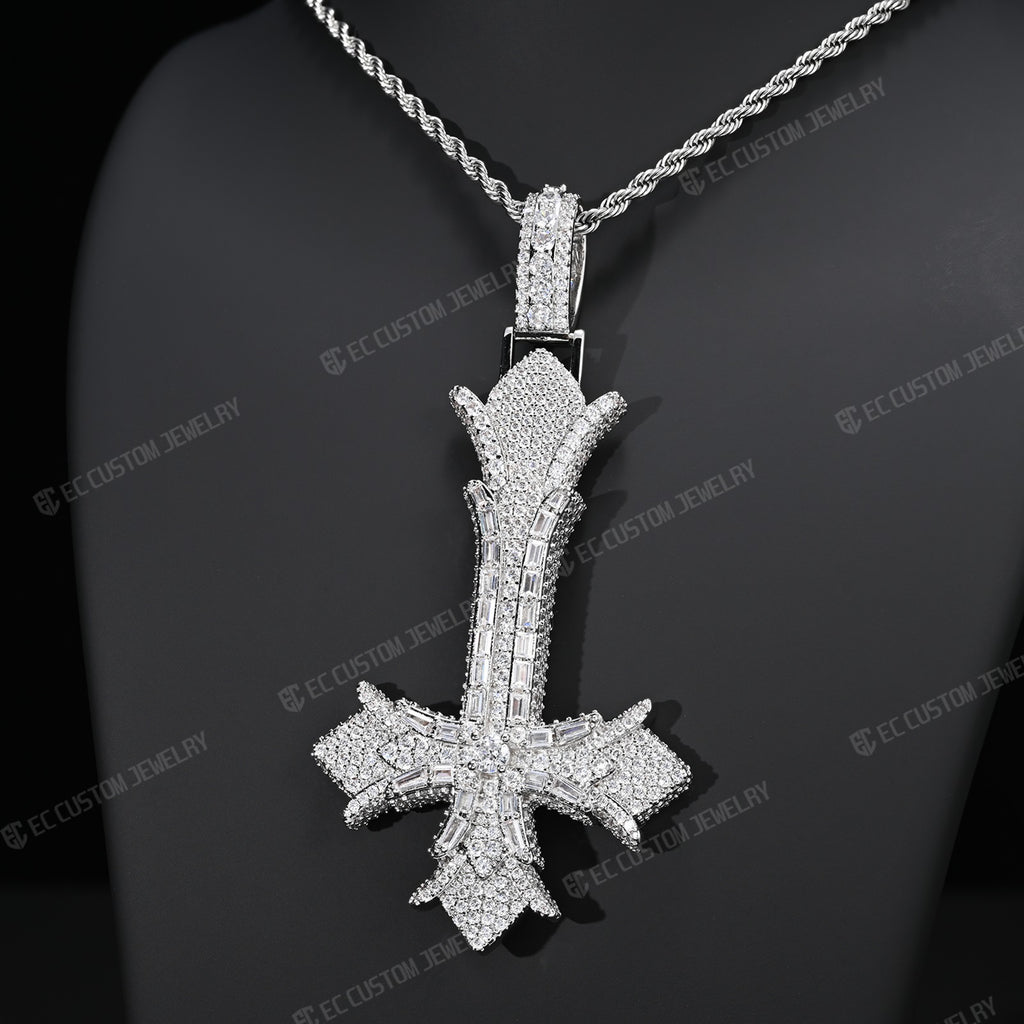 Upside down Gothic Cross vampire cross pendant iced out inverted cross rapper hiphop jewelry 5