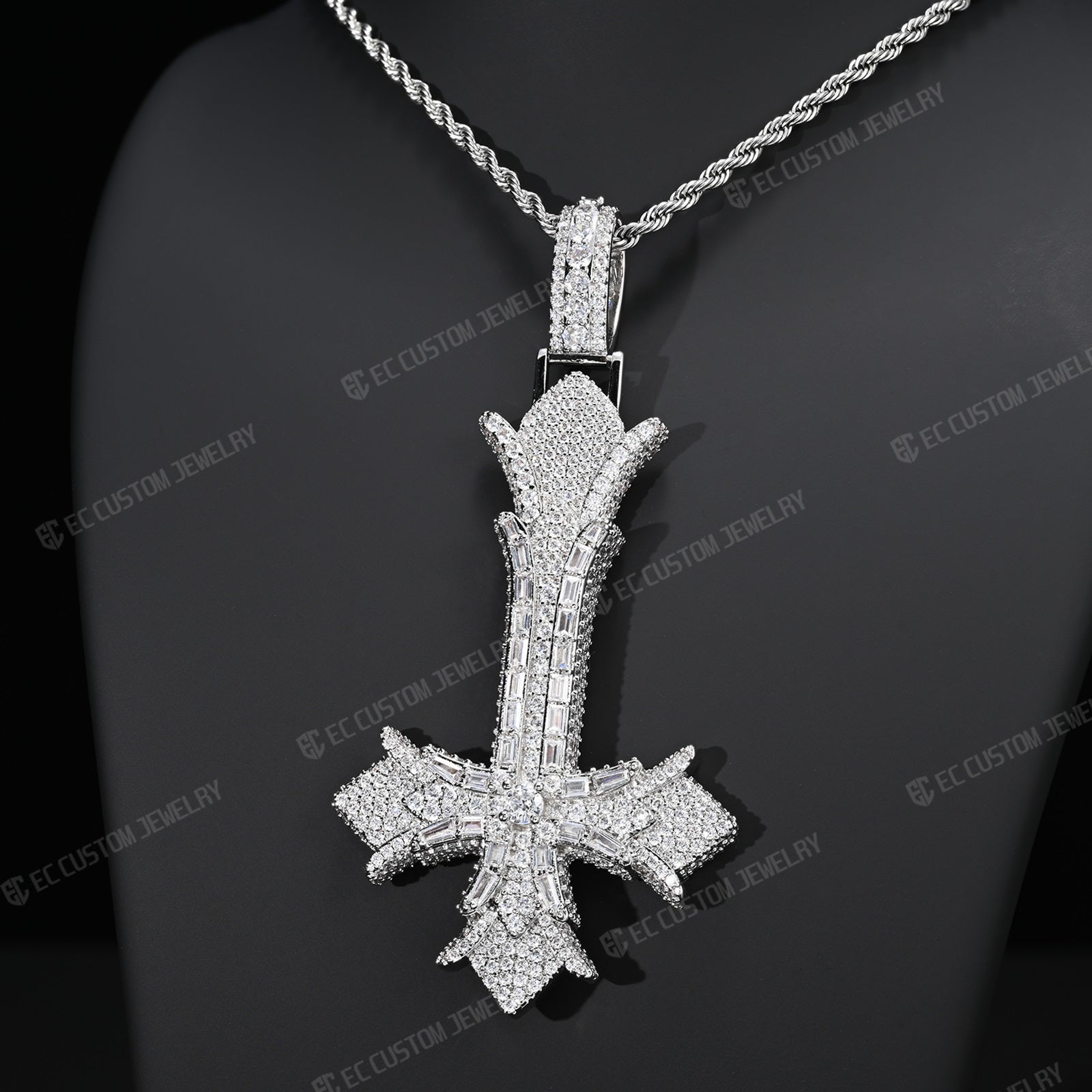 Upside down Gothic Cross vampire cross pendant iced out inverted cross rapper hiphop jewelry 5