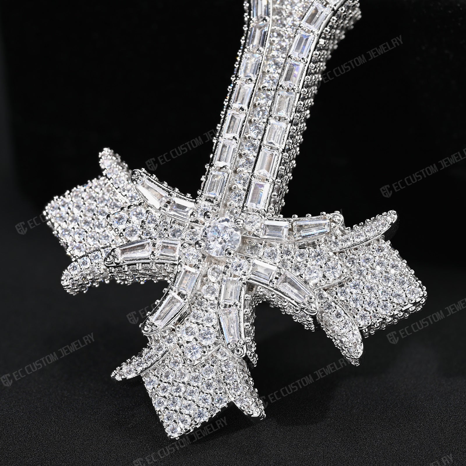 Upside down Gothic Cross vampire cross pendant iced out inverted cross rapper hiphop jewelry 6