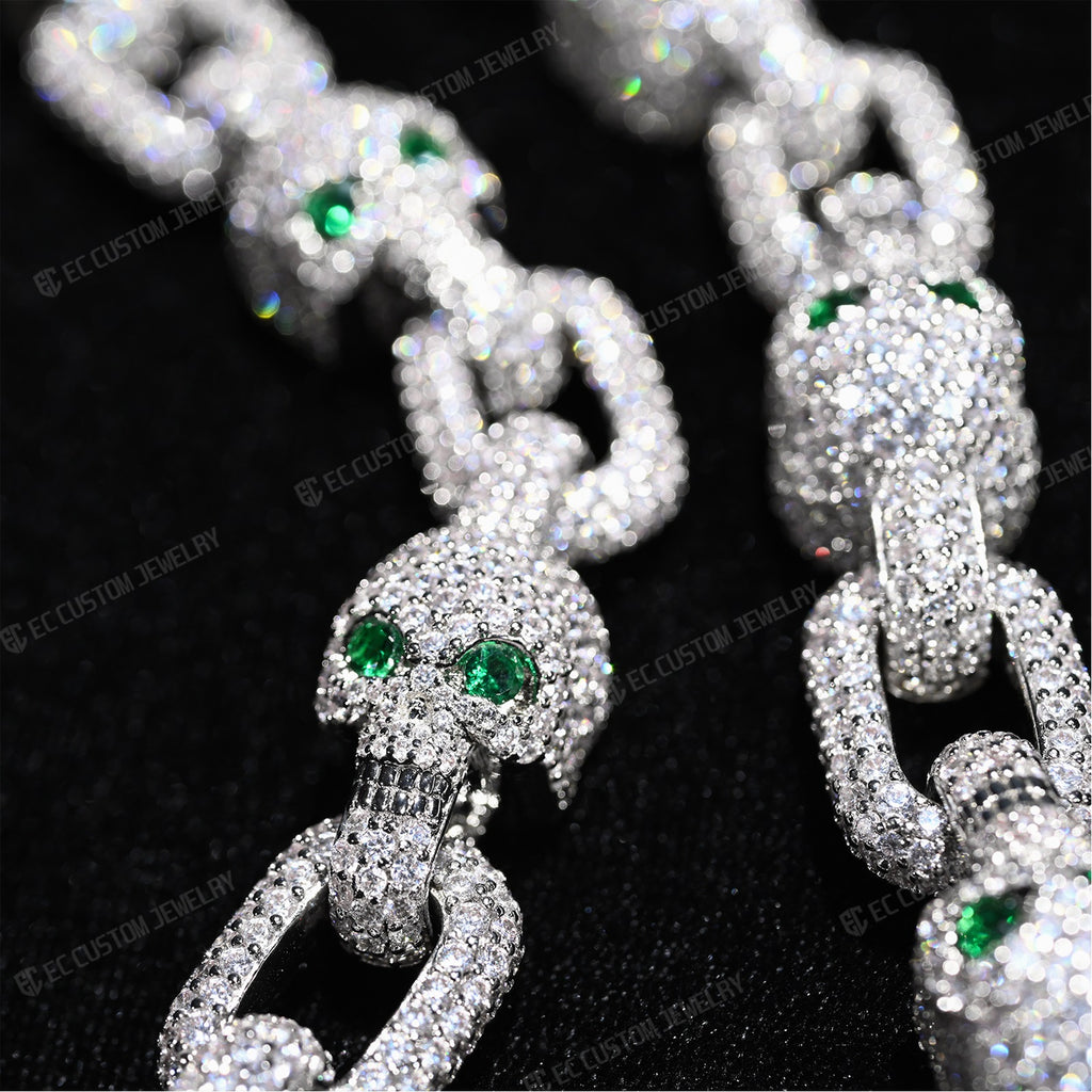 Yeat Style skull Chain Skeleton Chain Necklace Iced Out-S925 Silver 3