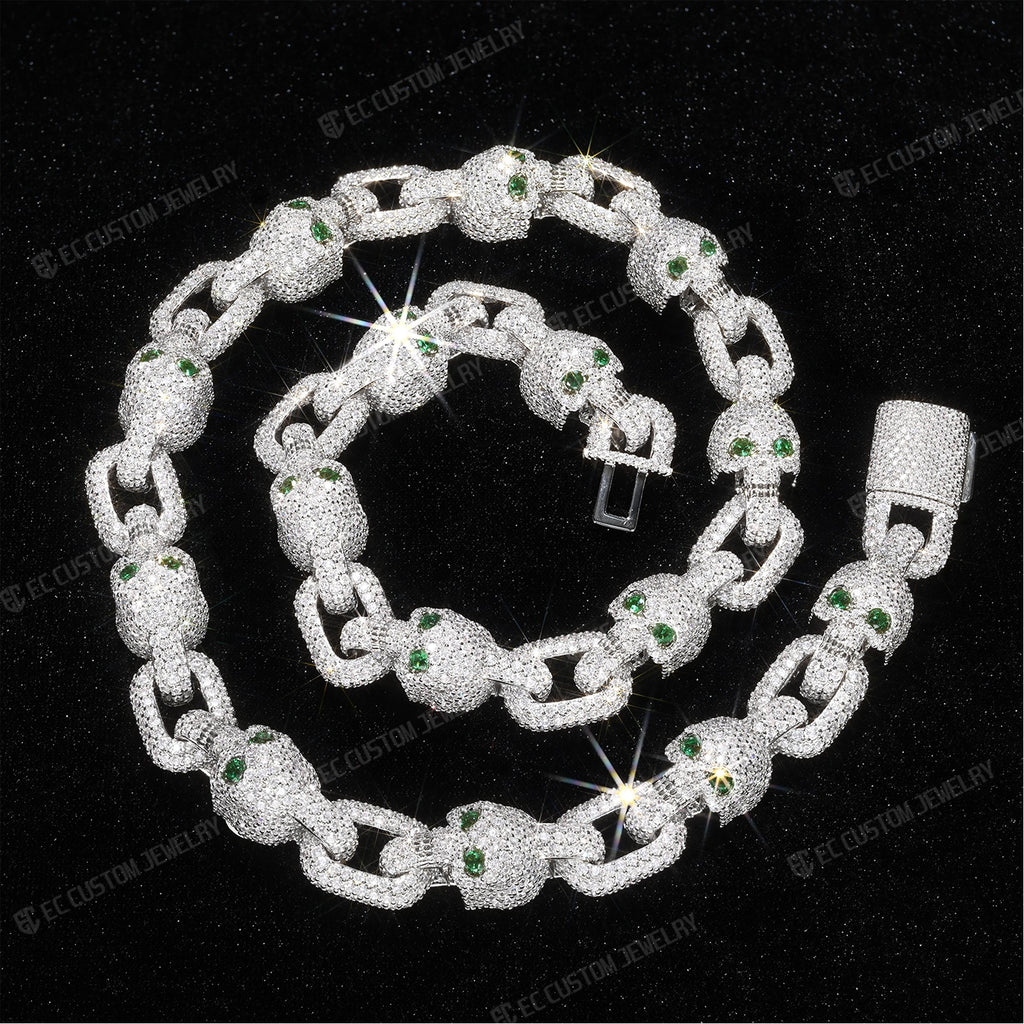 Yeat Style skull Chain Skeleton Chain Necklace Iced Out-S925 Silver 5