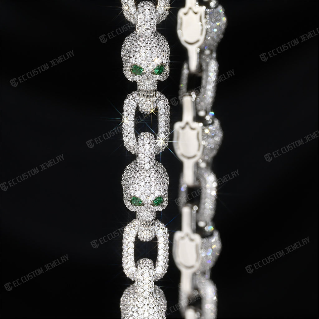 Yeat Style skull Chain Skeleton Chain Necklace Iced Out-S925 Silver 6