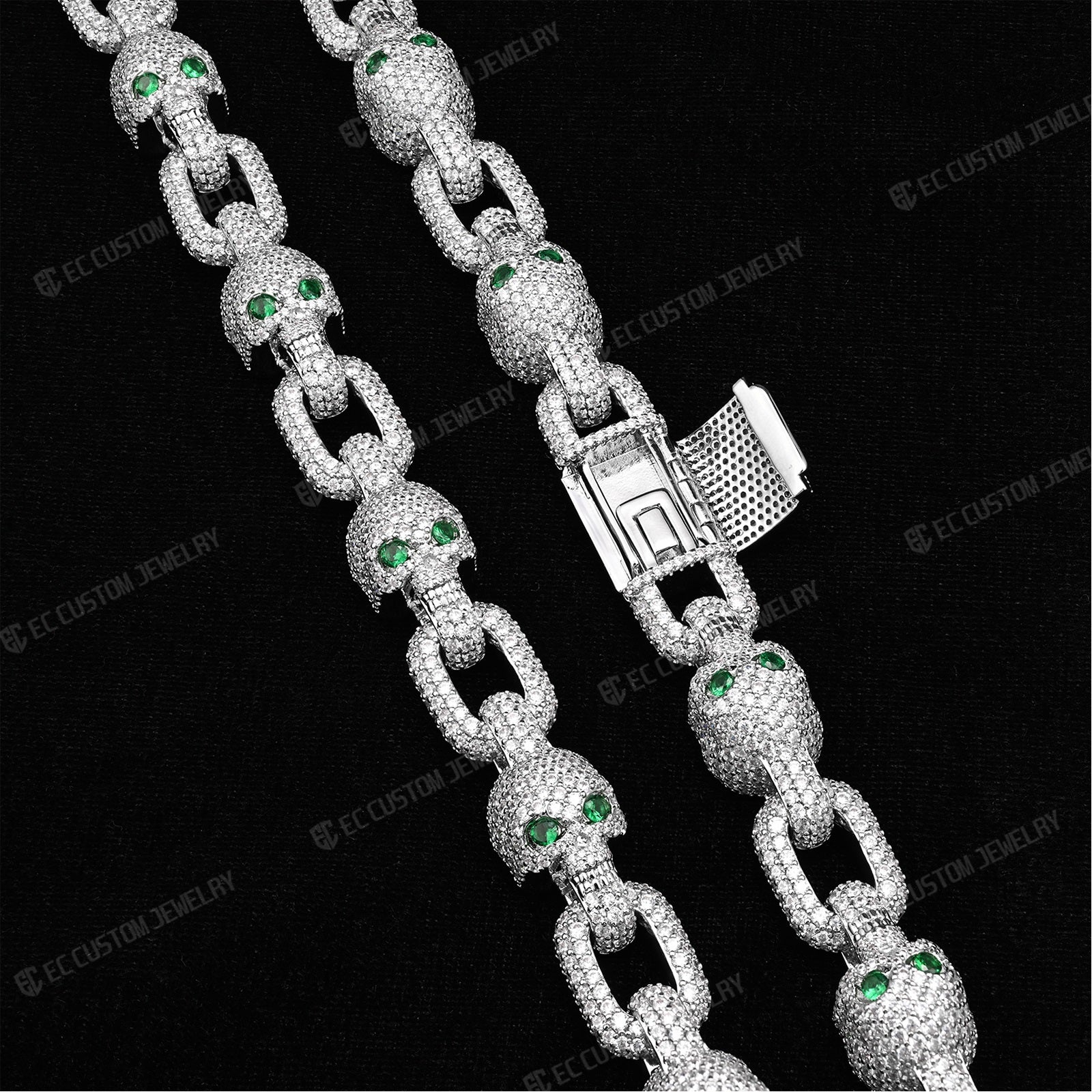 Yeat Style skull Chain Skeleton Chain Necklace Iced Out-S925 Silver 8