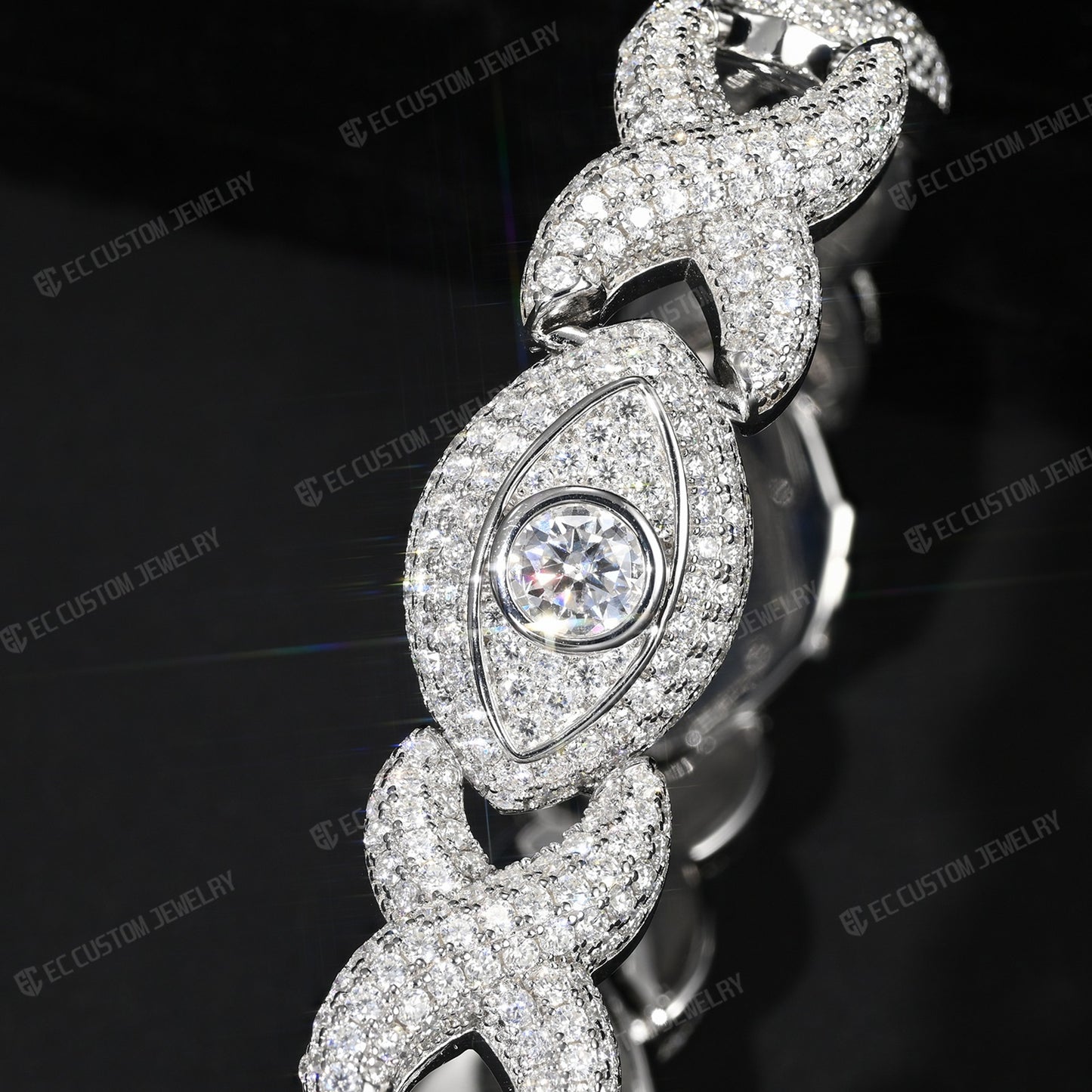 Iced Out Evil Eye Infinity Cuban Link Bracelet