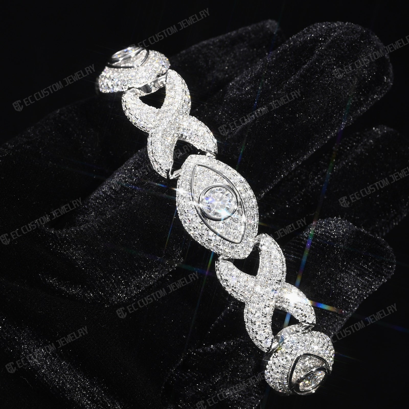 Iced Out Evil Eye Infinity Cuban Link Bracelet