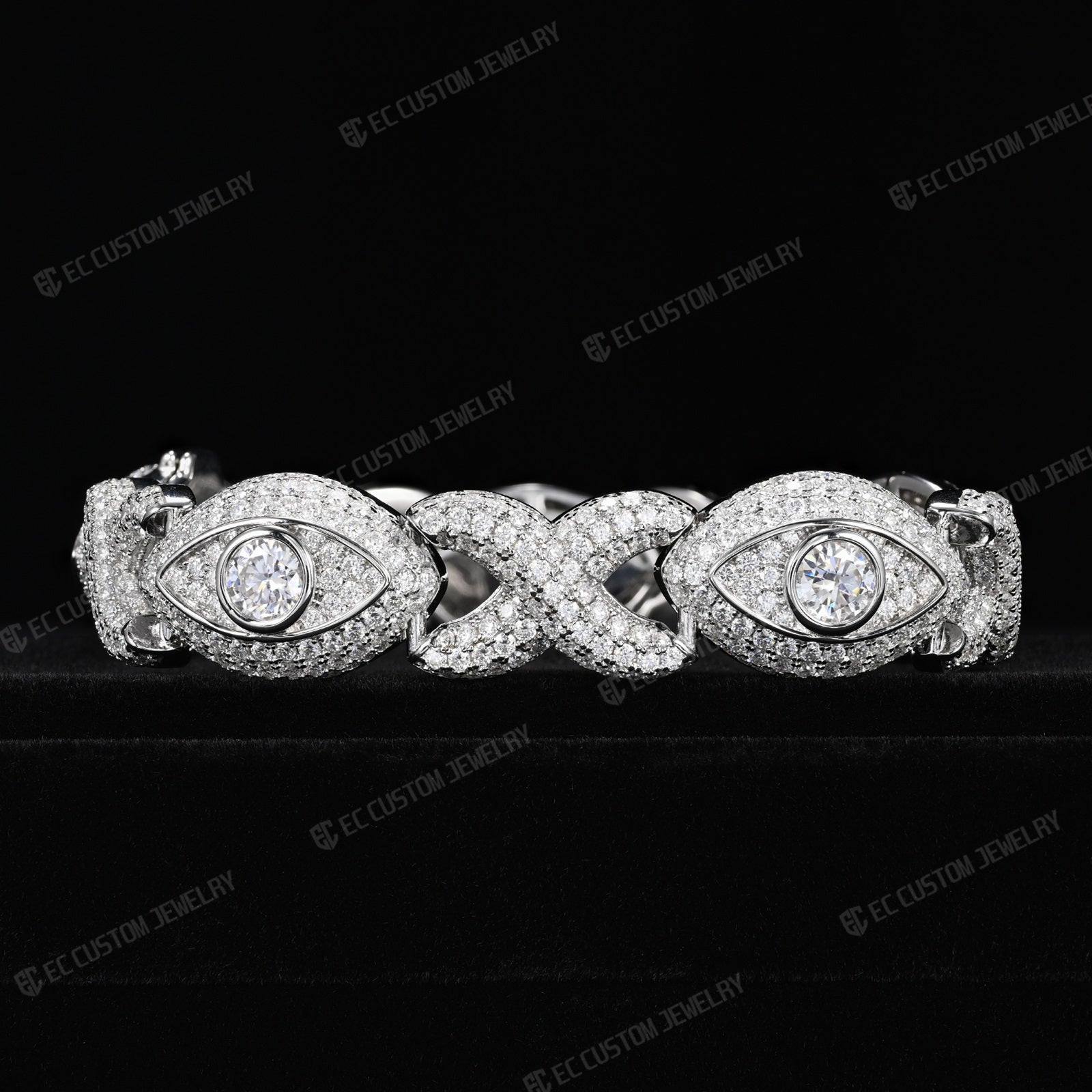 Iced Out Evil Eye Infinity Cuban Link Bracelet
