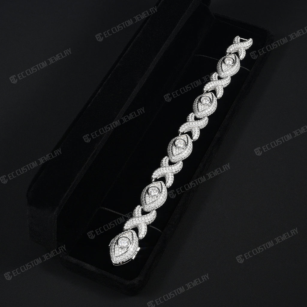 Iced Out Evil Eye Infinity Cuban Link Bracelet