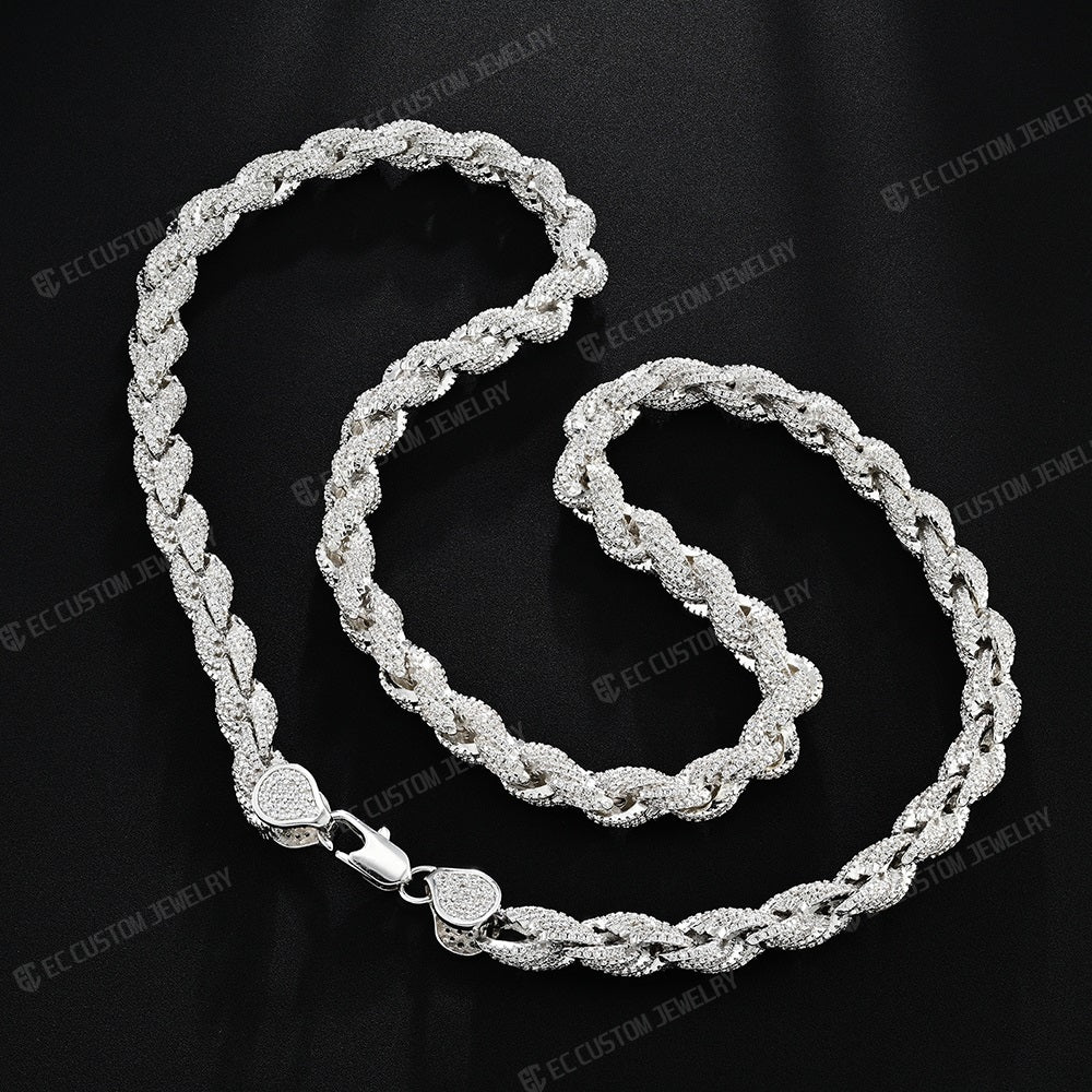 8mm Ice Out Bold Chain Full Diamonds Inlaid Rope Necklace Link Chain