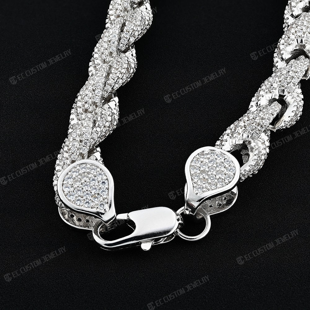 8mm Ice Out Bold Chain Full Diamonds Inlaid Rope Necklace Link Chain