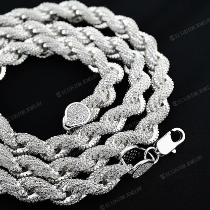 8mm Ice Out Bold Chain Full Diamonds Inlaid Rope Necklace Link Chain