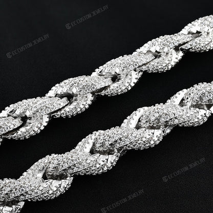 8MM ICED BOLD FULL DIAMOND INLAID ROPE CHAIN NECKLACE