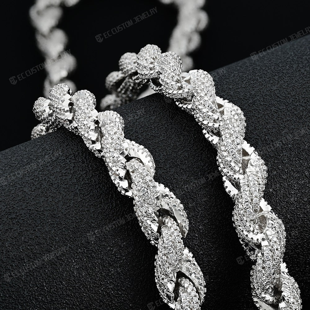 8mm Ice Out Bold Chain Full Diamonds Inlaid Rope Necklace Link Chain