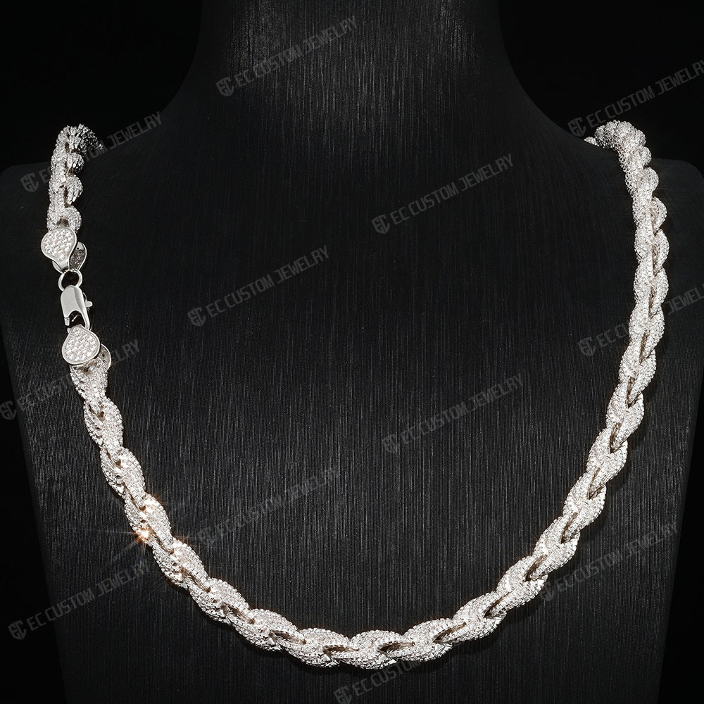 8mm Ice Out Bold Chain Full Diamonds Inlaid Rope Necklace Link Chain