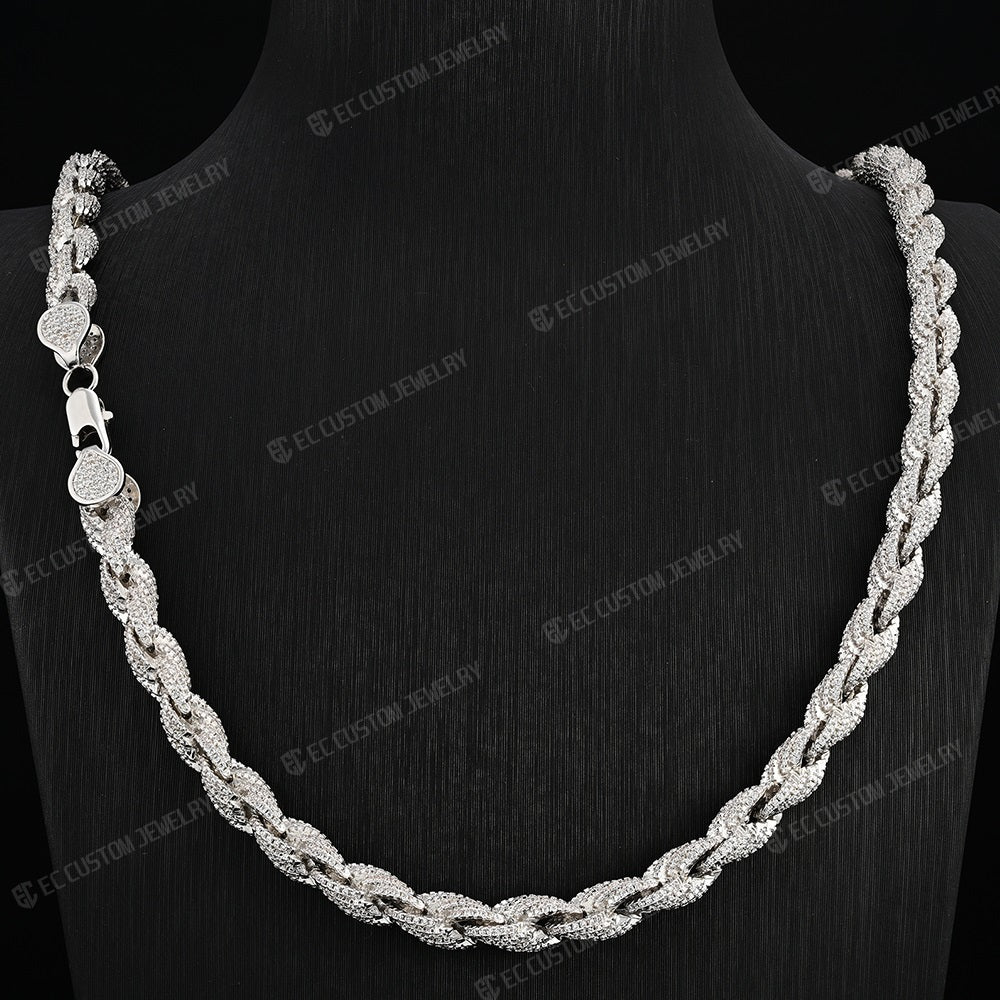 8mm Ice Out Bold Chain Full Diamonds Inlaid Rope Necklace Link Chain