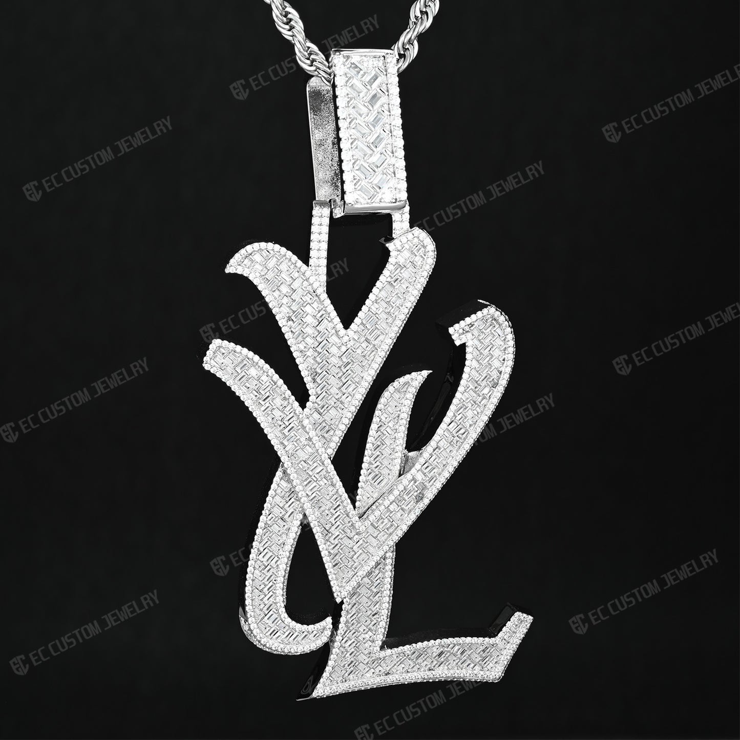 yvl ysl logo pendant hip hop rapper iced out jewelry men fashion outfit diamonds 925 silver 5